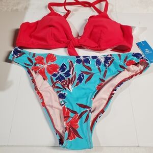 Cupshe Vibrant Red and Blue Floral Bikini